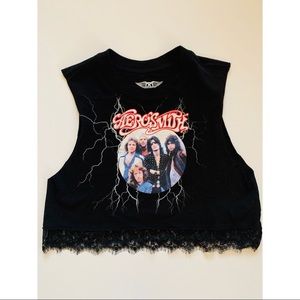 BNWOT Aerosmith Crop Top Band Tee with Lace